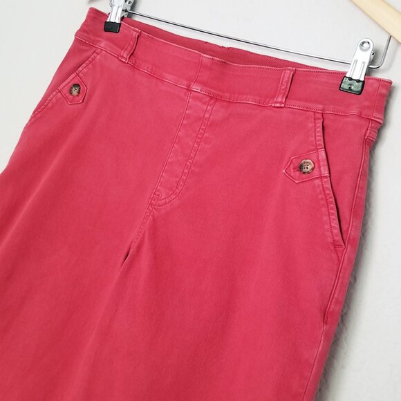 Spanx Stretch Twill Wide Leg Cropped Pants Wild Rose L Pull On Shaping Pockets - Picture 6 of 16